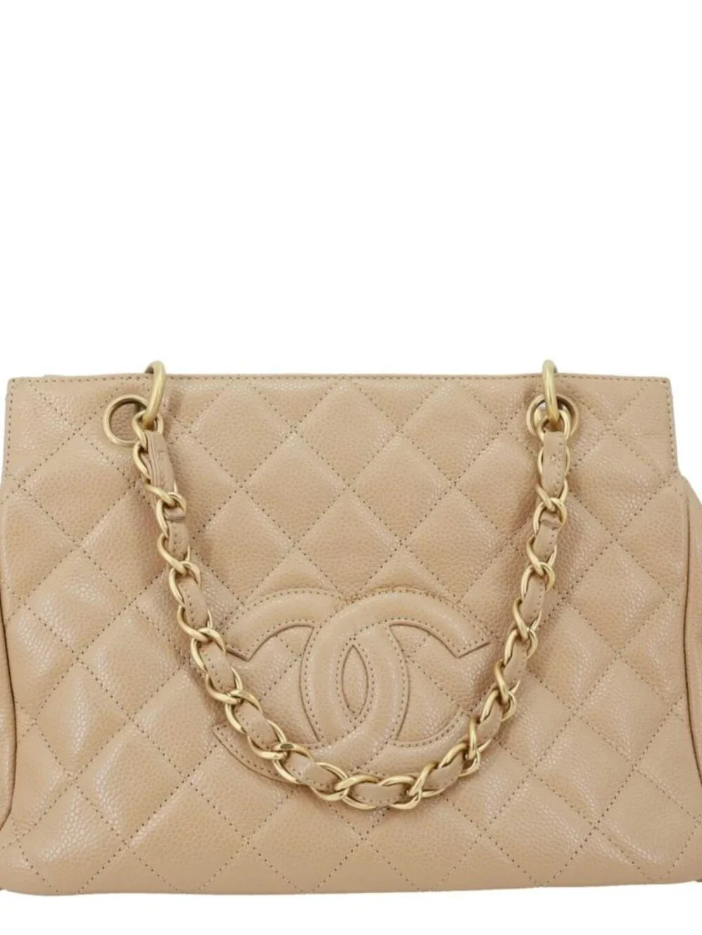 Chanel  Petite Timeless Quilted Caviar Leather Tote Bag Beige